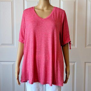Lane Bryant Pink V Neck Short Sleeve with Ties Tunic Length Top Size 14/16